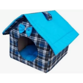 Лежанка Будка для кошек «Кошкин дом» 40х36х40 см, Цвет: голубой/синий
