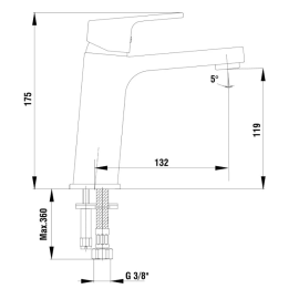 Смеситель для раковины 102108989C1EX без донного клапана