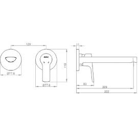 Смеситель для раковины 102167606EX-YY настенный 2 отверстия (внешняя часть)
