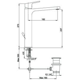 Смеситель для раковины 102188014EX с донным клапаном, изображение 2