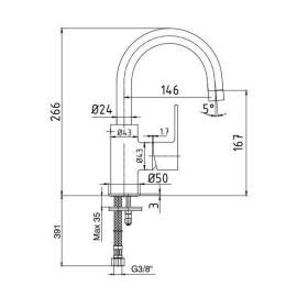 Смеситель для раковины 102188036EX с поворотным изливом без донного клапана, изображение 2