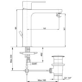 Смеситель для раковины 102188049EX с донным клапаном
