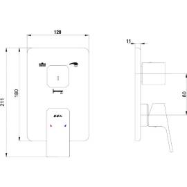 Смеситель для ванны 102167305EX-K 3-и режима (внешняя часть)