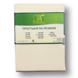 Бежевая простыня Сатин однотонный на резинке 180х200х25, Варианты: ПР-СО-Р-180(180)-БЕЖ Бежевая простыня Сатин однотонный на резинке 180х200х25