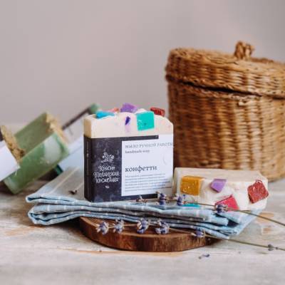Мыло ручной работы "Конфетти" Краснополянская косметика, 100 г, Варианты: Мыло ручной работы Конфетти, изображение 3