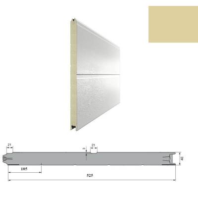 Сэндвич-панель DoorHan 15D08/S00-1014/9003 с широкой центральной полосой для сборки. Структура панели Ндерево /Нстукко цвет бежевый (RAL1014)/белый(RAL9003) и высотой 525 мм., Цвет: бежевый, изображение 2