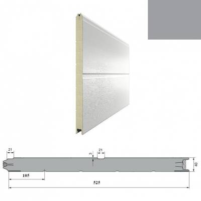 Сэндвич-панель DoorHan 15D08/S00-7004/9003 с широкой центральной полосой для сборки. Структура панели Ндерево /Нстукко цвет серый (RAL7004)/белый(RAL9003) и высотой 525 мм., Цвет: серый, изображение 2