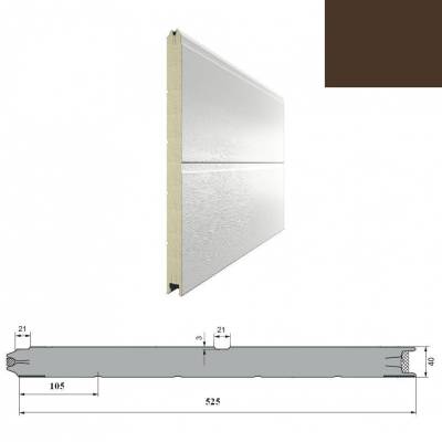 Сэндвич-панель DoorHan 15D08/S00-8014/9003 с широкой центральной полосой для сборки. Структура панели Ндерево /Нстукко цвет коричневый (RAL8014)/белый(RAL9003) и высотой 525 мм., Цвет: коричневый, изображение 3