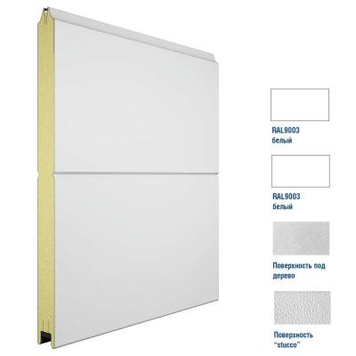 Сэндвич-панель DoorHan 15D08/S00-9003/9003 с широкой центральной полосой для сборки. Структура панели Ндерево /Нстукко цвет белый (RAL9003)/белый(RAL9003) и высотой 525 мм., Цвет: белый, изображение 2