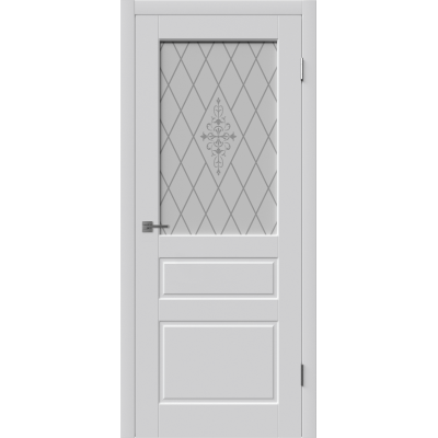 Эмалированная межкомнатная дверь ВФД Winter CHESTER WHITE ART COTTON серого цвета, Вид остекления: WHITE ART, Цвет: серый, Размер полотна: 600х2000