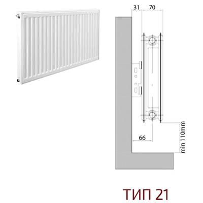 Радиатор стальной панельный Compact C тип 21 300х600 Qну=680 Вт боковое подключение RAL 9016 (белый) Heaton Plus, Варианты: Радиатор 300х600, изображение 3