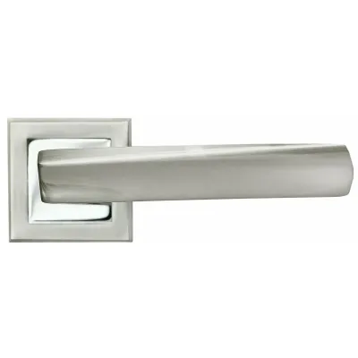 Дверная ручка на розетке RUCETTI RAP 11-S SN/CP, цвет Белый никель/полированный хром