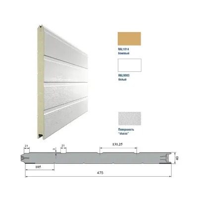 Панель DAMAST 10209-575 с полосой. Структура панели стукко цвет бежевый (RAL1014)/белый (RAL9003) и высотой 575 мм., Цвет: бежевый