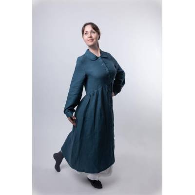 Платье женское повседневное из льна с завязками на талии, Цвет: изумрудно-зеленый, Российский размер: 48