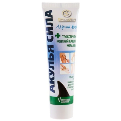 Акулья сила - акулий жир+троксерутин конский каштан кора ивы гель-бальзам для ног 100 мл, изображение 2