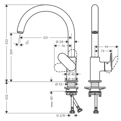 Кухонный смеситель, однорычажный с поворотным изливом, Hansgrohe Vernis Blend 71870000, хром, изображение 2