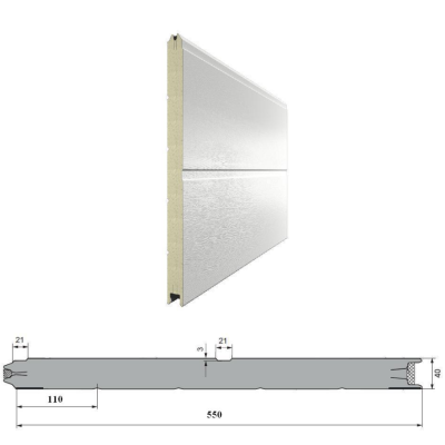 DoorHan 16D08/S00-9003/9003 панель для ворот 550 мм "Широкая центральная полоса" (Белый цвет), Цвет: белый, изображение 4