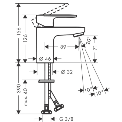 Hansgrohe Vernis Blend Смеситель для раковины однорычажный 100 без сливного гарнитура черный матовый 71580670, изображение 4