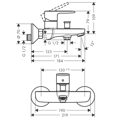 Смеситель для ванны однорычажный Hansgrohe Vernis Blend 71440670, матовый черный, изображение 2