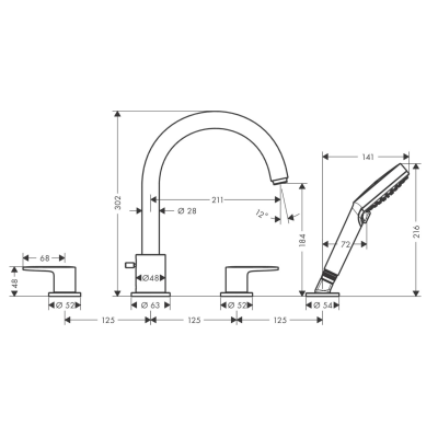 Смеситель на край ванны на 4 отверстия Hansgrohe Vernis Blend 71456000, хром, изображение 2