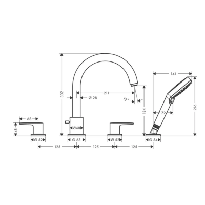 Hansgrohe Vernis Blend Смеситель на край ванны на 4 отверстия черный матовый 71456670, изображение 2