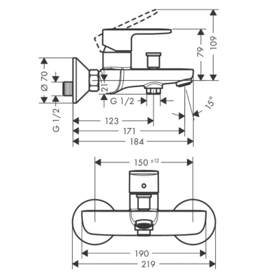 Смеситель для ванны однорычажный Hansgrohe Vernis Blend 71440000, хром, изображение 3