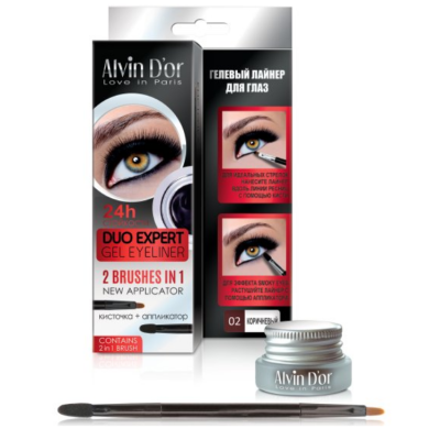 Alvin D'or гелевая подводка для глаз Duo Expert gel eyeliner P-11, тон 02 brown, Цвет: brown