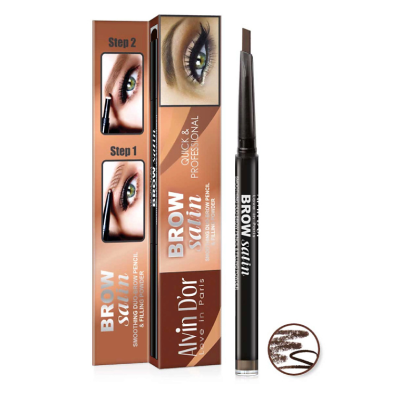 ALVIN D’OR Карандаш для бровей (карандаш+пудра) Brow Satin, 02 Dark brown, Цвет: dark brown