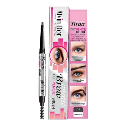ALVIN D'OR P-9 карандаш для бровей механический с щеточкой Intense Brow + Brush, 03 Dark Grey, Цвет: темно-серый