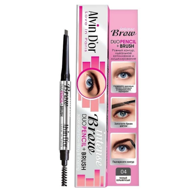 ALVIN D'OR P-9 карандаш для бровей механический с щеточкой Intense Brow + Brush, 04 Blonde, Цвет: теплый серый