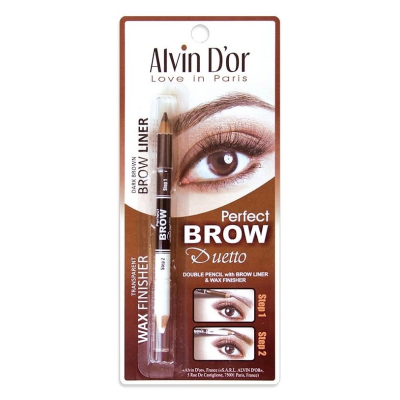 ALVIN D’OR Профессиональный дуэт для бровей карандаш + воск Brow Perfect, 02 Dark Brown, Цвет: dark brown
