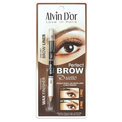 ALVIN D’OR Профессиональный дуэт для бровей карандаш + воск Brow Perfect, 03 Dark Grey, Цвет: dark grey 