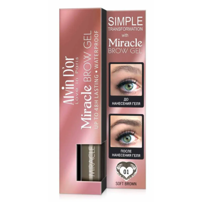 Alvin D'or, гель для бровей фиксирующий, водостойкий, пигментированный Miracle Brow Gel, тон 01 Soft brown, Цвет: soft brown