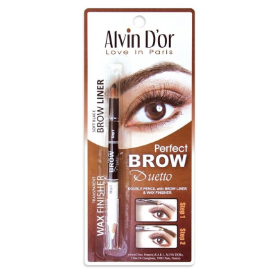 ALVIN D’OR Профессиональный дуэт для бровей карандаш + воск Brow Perfect, 01 Soft Black, Цвет: soft black