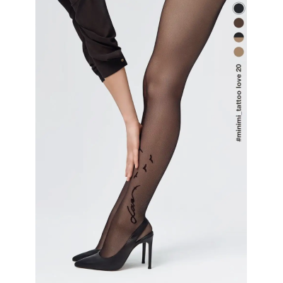 Колготки TATTOO LOVE 20 den тонкие, с рисунком тату nero, размер 3, Размер EU: 3/M, изображение 2