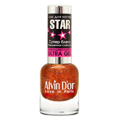 Alvin D'or, лак для ногтей STAR супер блеск звездный оранж тон 6123, Цвет: тон 6123