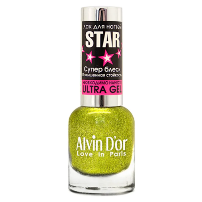 Alvin D'or, лак для ногтей STAR супер блеск звёздное золото тон 6110, Цвет: тон 6110