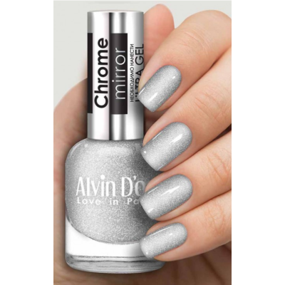 ADN-63 Лак для ногтей Chrome mirror Alvin D`or тон 6301 зеркальное серебро, Цвет: зеркальное серебро, изображение 3