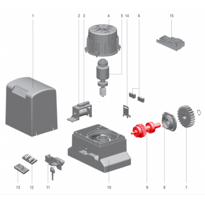 Рабочий вал двигателя с шестеренкой и подшипниками в сборе DOORHAN, для привода откатных ворот Sliding-1300/2100, DHSL011, изображение 2