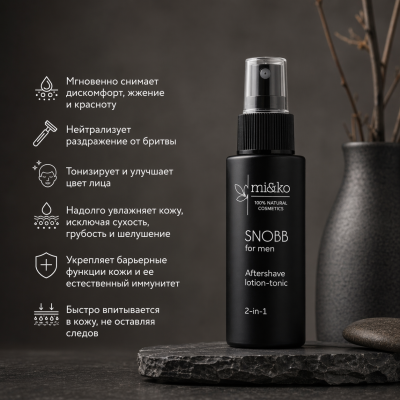 Мужской лосьон-тоник после бритья 2 в 1 Snobb Mi&Ko, 50 мл, изображение 2