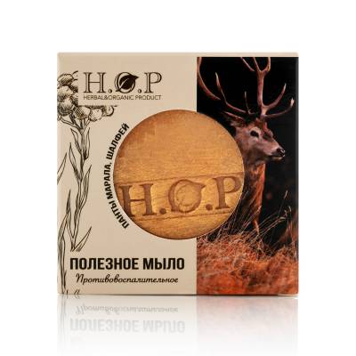 Мыло полезное "Противовоспалительное" (панты марала, шалфей) H.O.P., 80 гр, Варианты: Мыло полезное Противовоспалительное