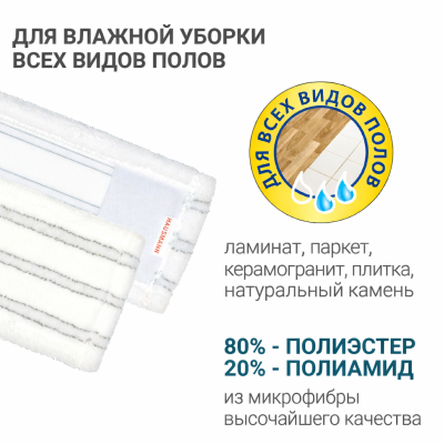 Швабра для мытья полов Hausmann с насадкой из микрофибры и телескопической ручкой, 130 см, изображение 6