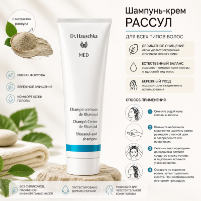 Dr. Hauschka Очищающий шампунь-крем для волос с глиной рассул Med Cremeshampoo Lavaerde, изображение 6