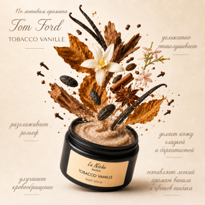 Натуральный парфюмированный скраб для тела "Tobacco Vanille" INNATURE La Niche по мотивам Tom Ford "TOBACCO VANILLE", 250 мл, Варианты: Парфюмированный скраб для тела Tobacco Vanille, изображение 2