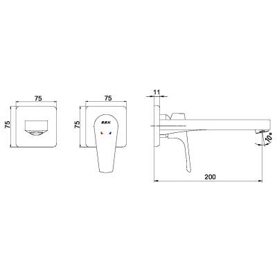 Смеситель для раковины 102167613EX-KK настенный 2 отверстия (внешняя часть), изображение 2