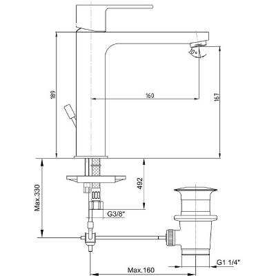 Смеситель для раковины 102188049EX с донным клапаном