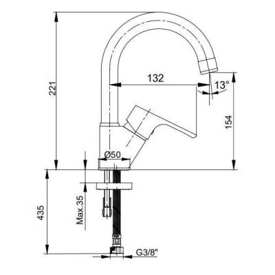Смеситель для раковины 154 102188054EX без донного клапана