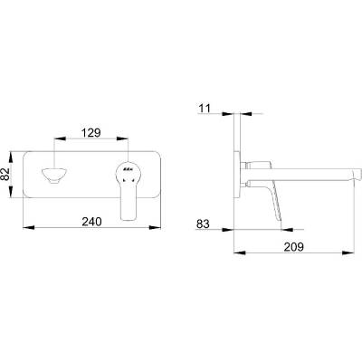 Смеситель для раковины настенный 102167606EX-K (внешняя часть) Смеситель для раковины настенный 102167606EX-K (внешняя часть)