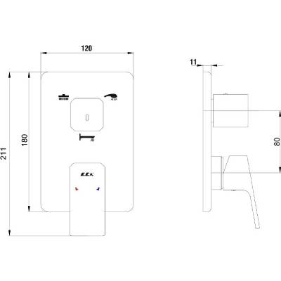 Смеситель для ванны 102167305EX-K 3-и режима (внешняя часть) Смеситель для ванны 102167305EX-K 3-и режима (внешняя часть)