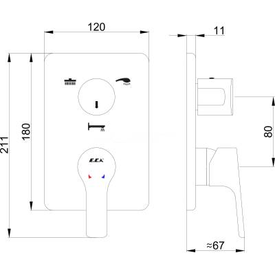 Смеситель для ванны 102167306EX-K (внешняя часть)